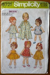 5721 Simplicity Simple Sew 24" 61 cm Doll Smocks, Dresses, Pants, PJs, Robe Pattern Uncut